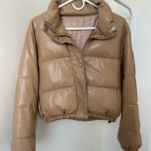 Faux Leather Tan Puffer Jacket